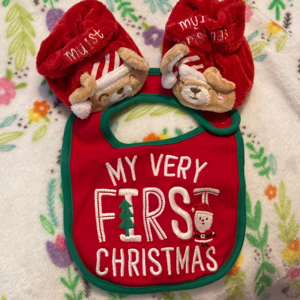 3 for $16 Red Christmas Bib and Booties Set